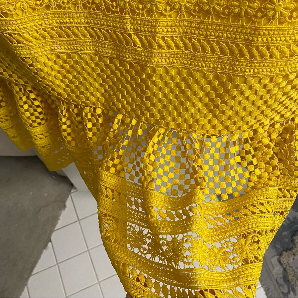 J. Crew Sunny Yellow Eyelet Crochet Lace Tiered Midi Dress Sundress Size 16 - Picture 4 of 15